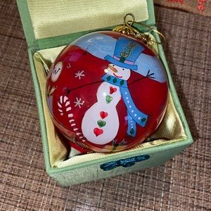 Pier 1 Li Bien Hand Painted 2008 Ornament Let it Snow 4" Snowman Christmas Tree